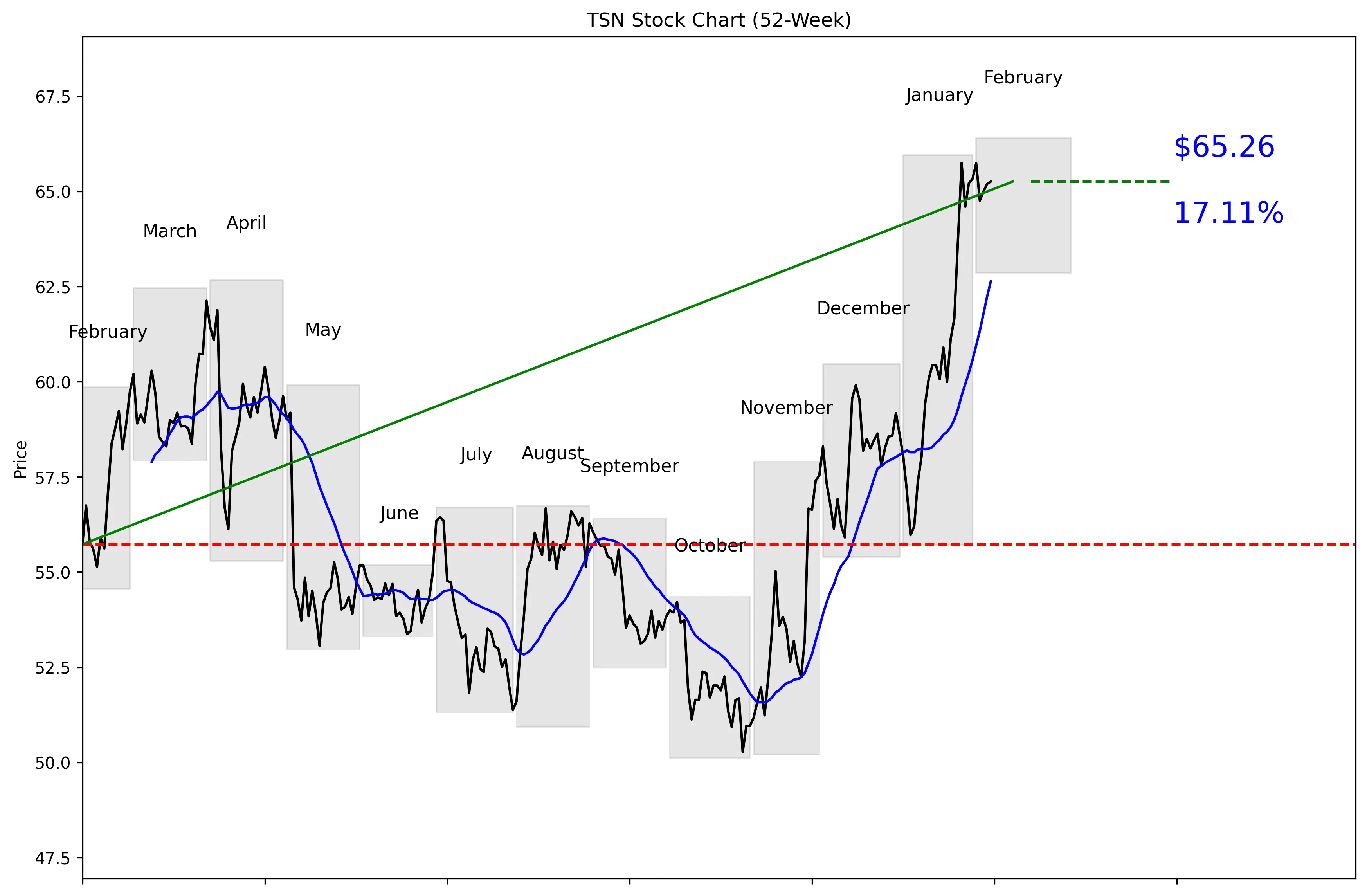 TSN 52-Week Stock Chart
